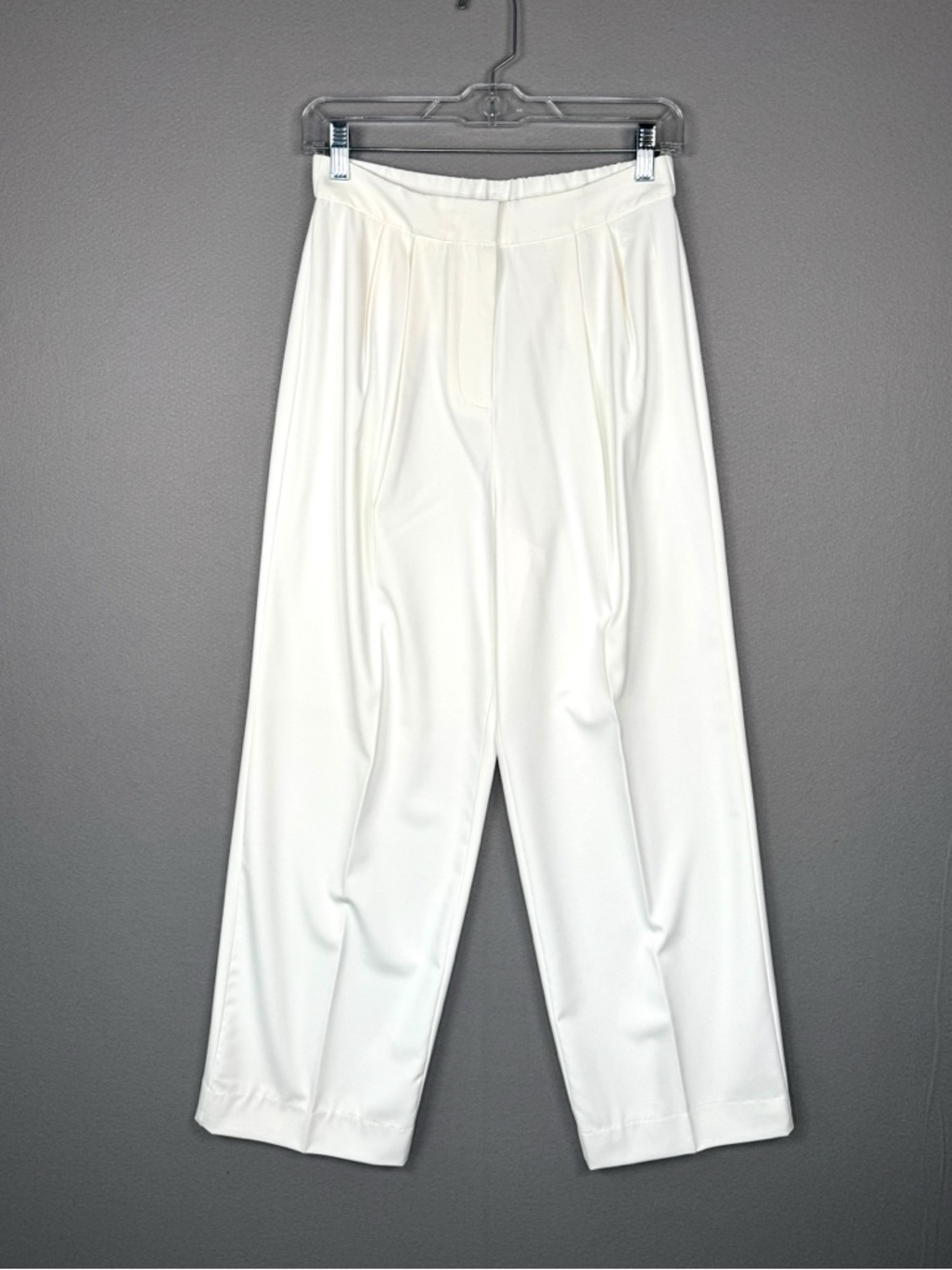 GOELIA Wide Leg Suit Trousers 27 White High Rise Pleated Fluid